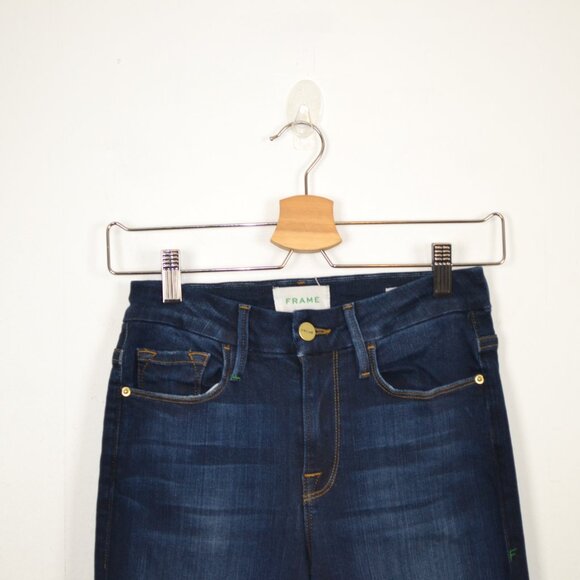 Frame Le Mini Boot Raw Hem Womens 25 Stretch 5 Pocket Straight Leg Blue Jeans - Picture 2 of 9